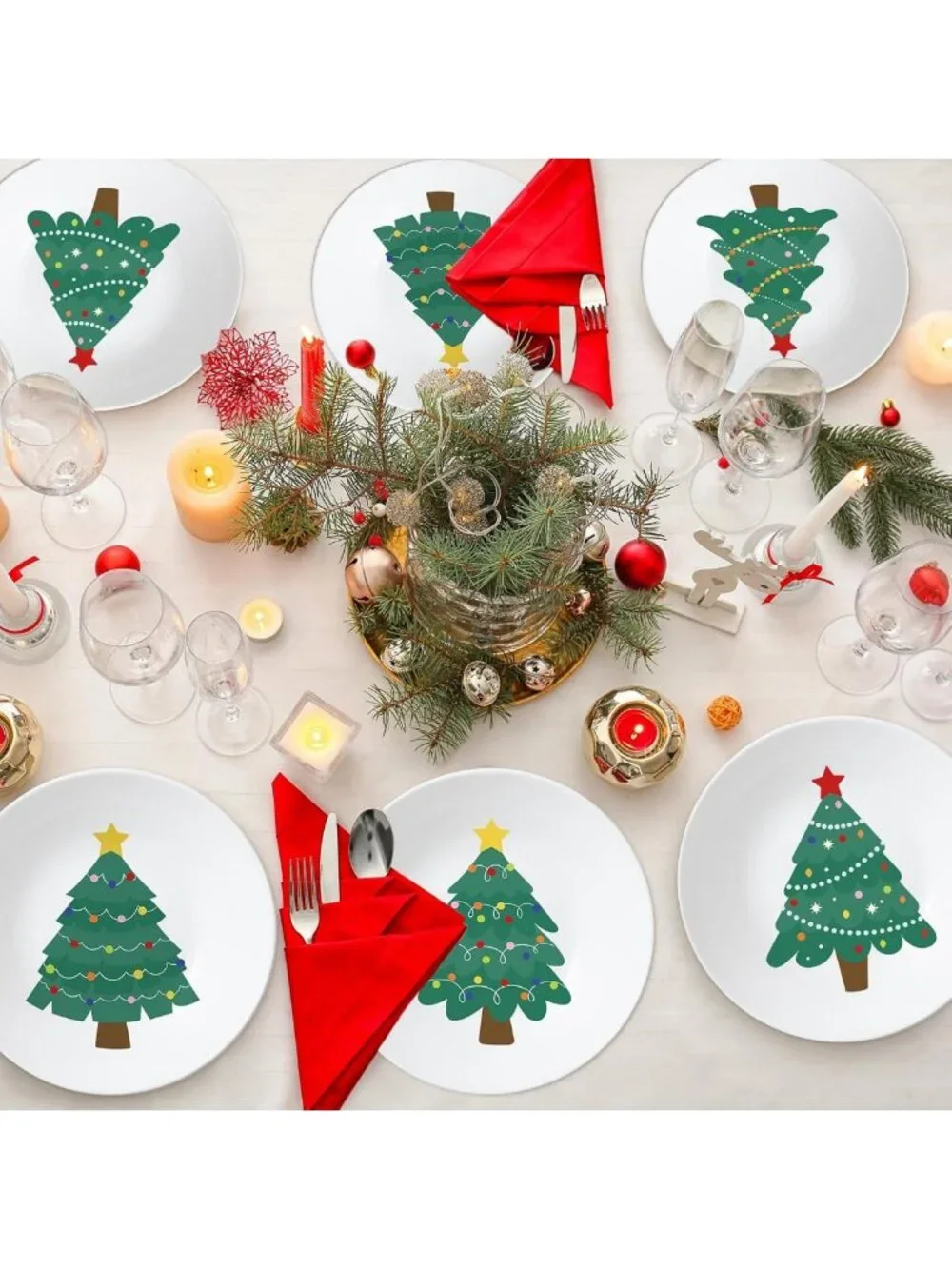4-Piece 10-Inch Christmas Tree Melamine Dinnerware Set - Reusable
